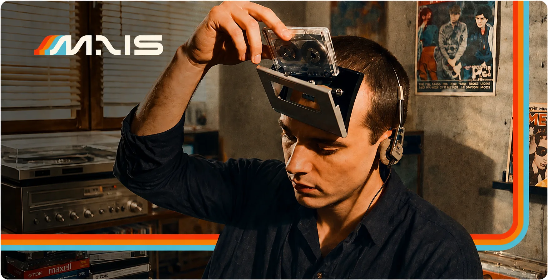 Pessoa usando um visor construído com fita cassete