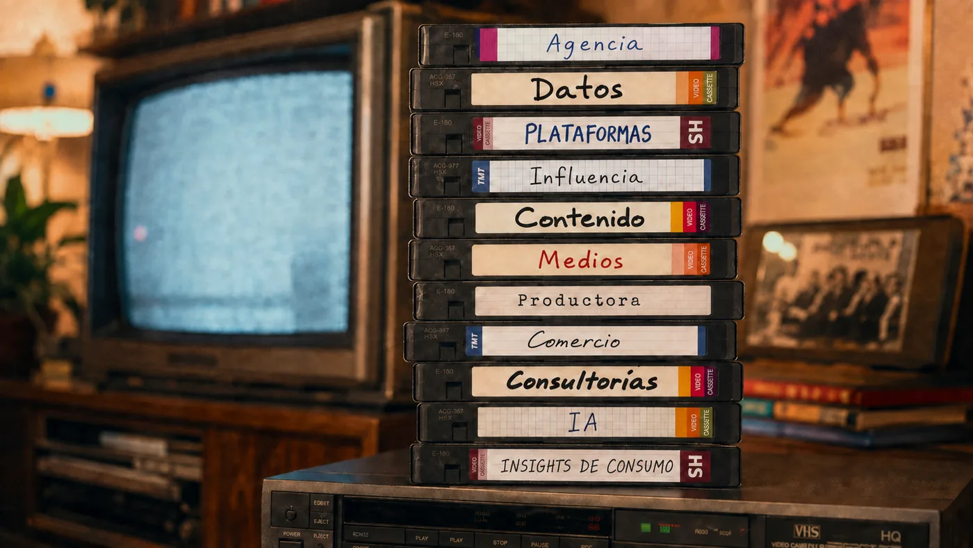 Cintas VHS que representan una pila de herramientas de marketing